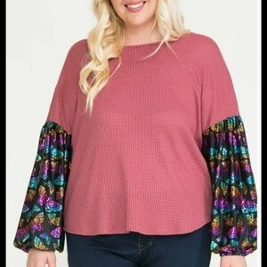 Elegant Pink Blouse with Colorful Sleeves